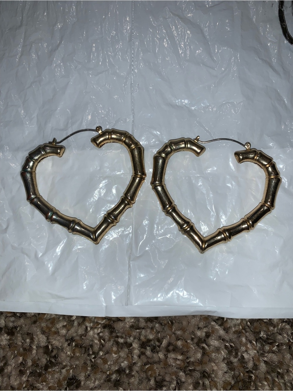 Gold Bamboo-Style Heart Hoop Earrings